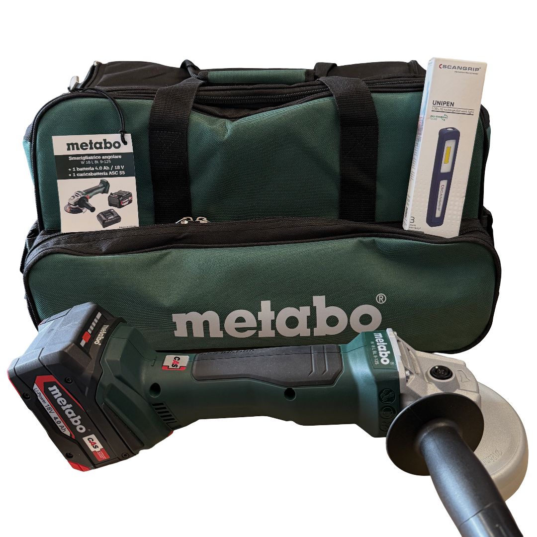 METABO W 18 L BL 9-125 SMERIGLAITRICE A BATTERIA + KIT BATTERIA 4.0 AH 18V