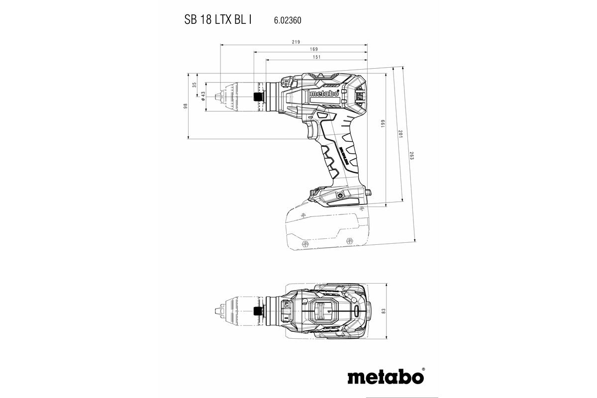 METABO SB 18 LTX BL I TRAPANO-AVVITATORE A PERCUSSIONE A BATTERIA 18V 130Nm