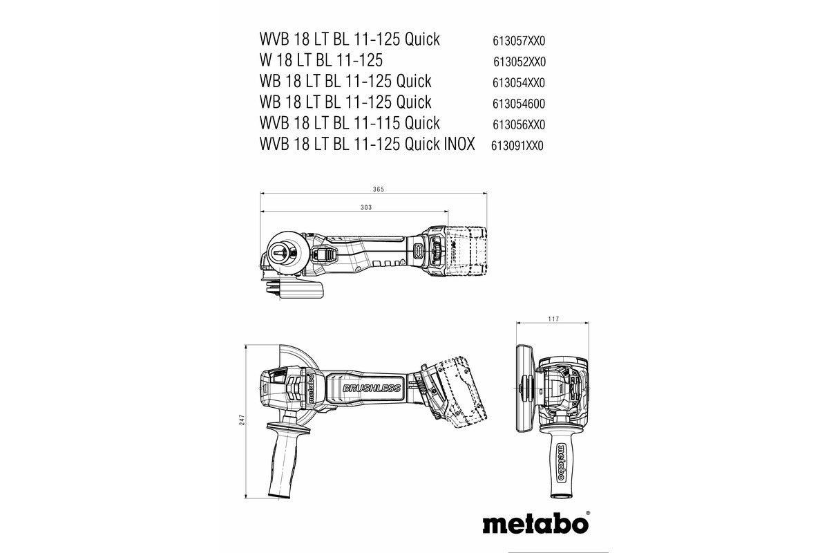 METABO W 18 LT BL 11-125 SMERIGLIATRICE ANGOLARE E A BATTERIA METABOX 145