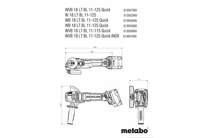 METABO W 18 LT BL 11-125 SMERIGLIATRICE ANGOLARE E A BATTERIA METABOX 145